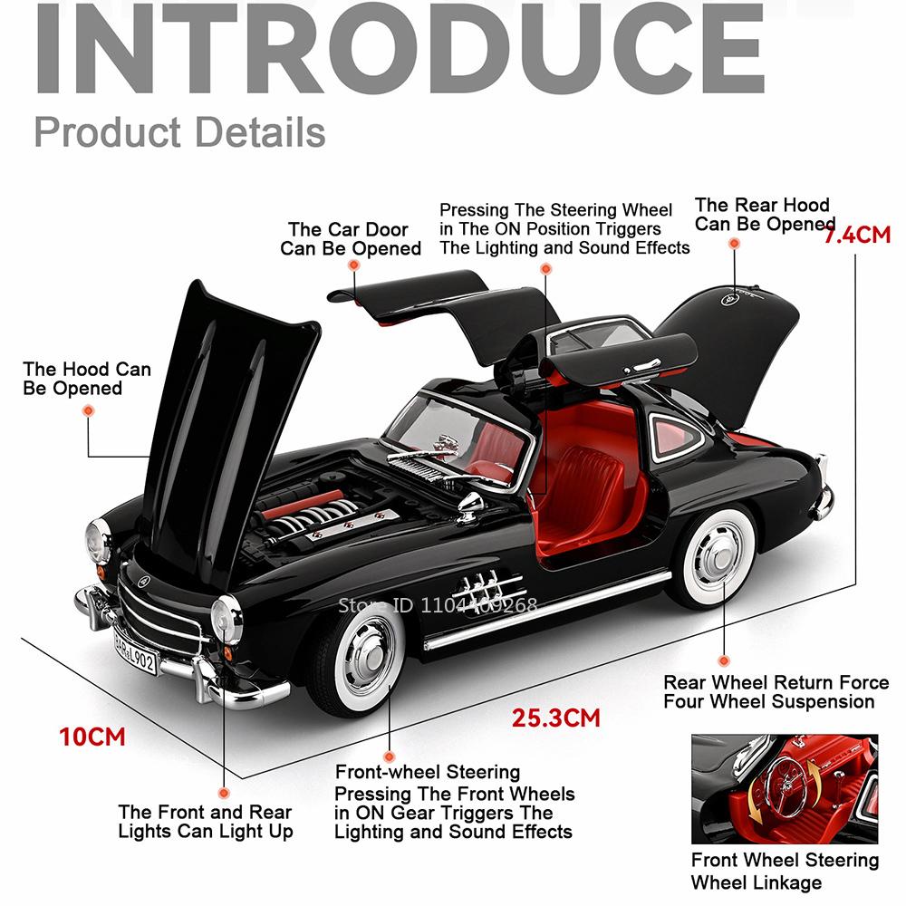 Large 1:18 Scale 300SL Land Cruiser LC300 Toy Car Model Shock Absorption Metal Diecast Sound Light Sports Cars Models for Boys