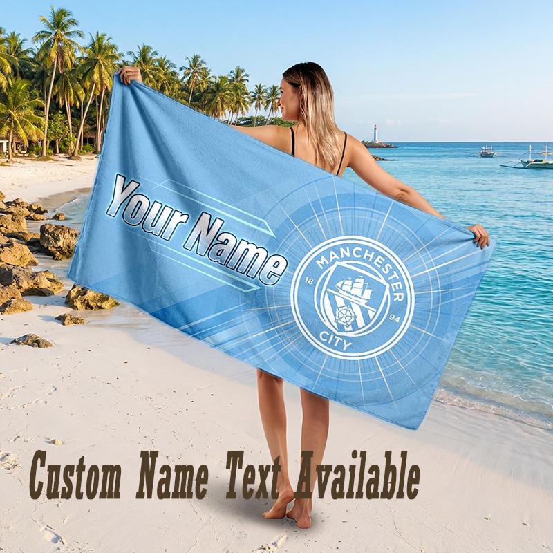 Manchester City Design Strandtuch Mit individuellem Text Großes Handtuch für den Strandurlaub