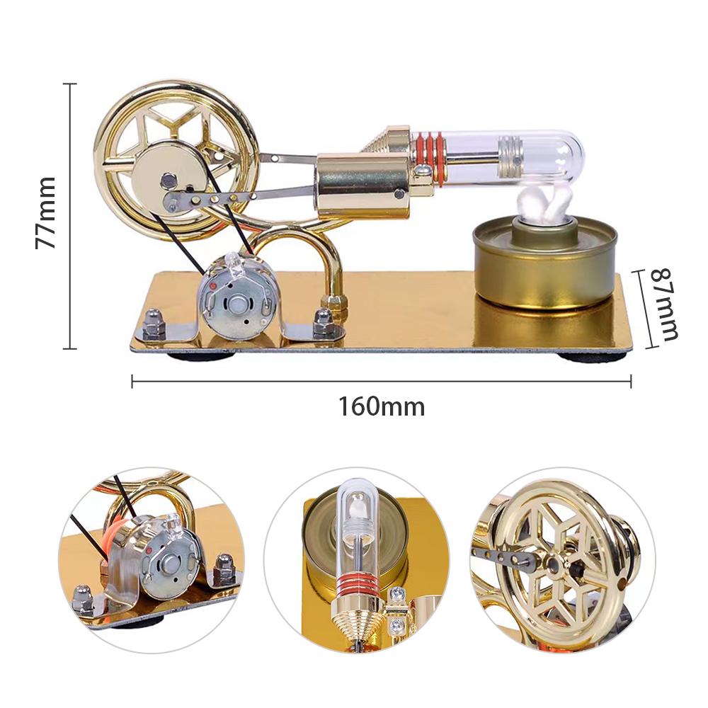 Hot Air Stirling Engine Motor Model Electricity Generator Motor with LED Bulb Six Pointed Star Pattern Flywheel DIY