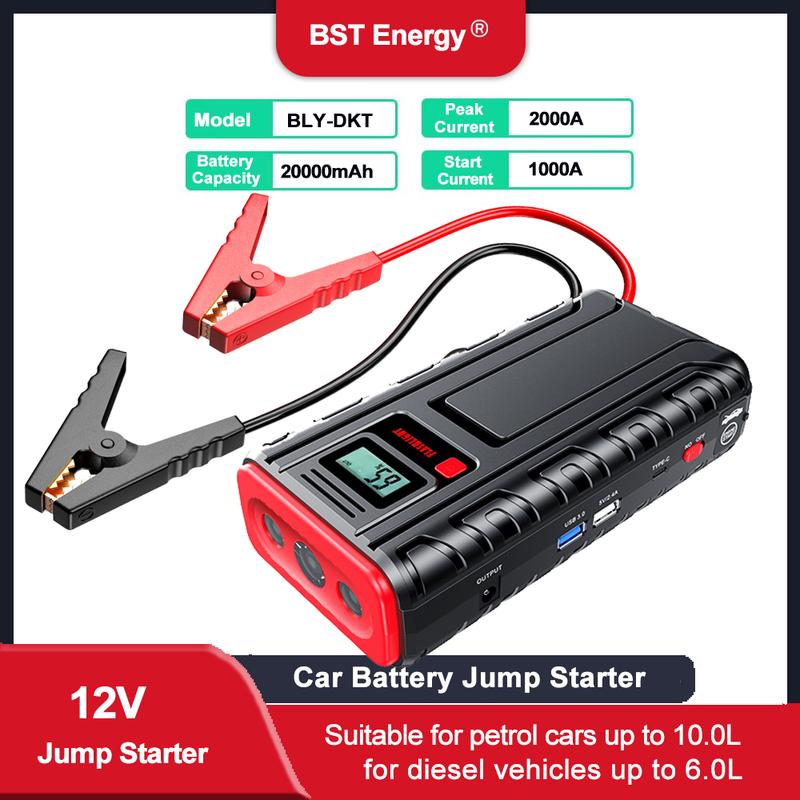 2000A 1600A Multifunctional Car Emergency Start Power Supply 12V Car Starting Charge 1200A 1000A 800A Jump Starter Start Booster 10400mAh 800A