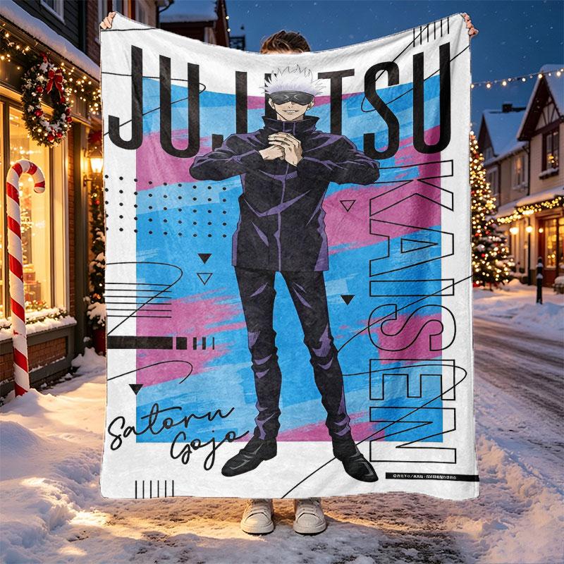 Jujutsu Kaisen Muster Decke für Heimdekoration, Bett, Sofa, Autoreise, Camping, Geeignet für alle Jahreszeiten, Geburtstags-Weihnachtsgeschenk