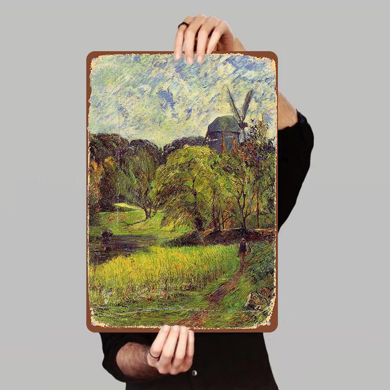 

Vintage Impressionist Windmill Rural Landscape Metal Wall Art Decor for Living Room 7.9x11.8In(20x30cm)