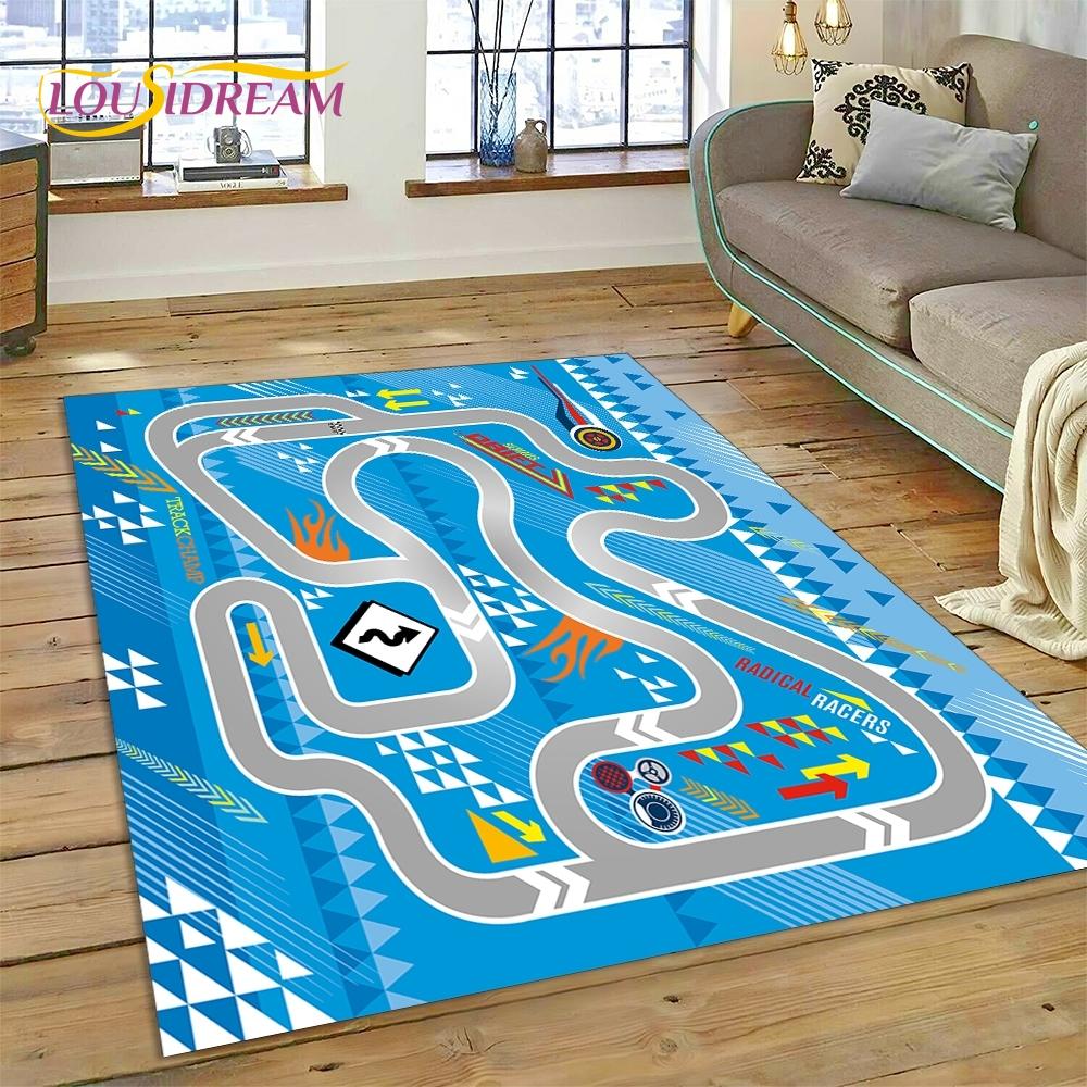 3D Autobahn Laufsteg Spielzimmer Stadtverkehr Straßenkarte Kinderspielmatte Teppich für Wohnzimmer Schlafzimmer Heimdekor, Rutschfest für Sofa