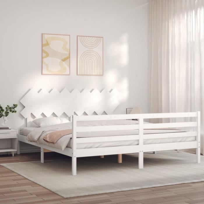 VidaXL Bed Frames with Headboard White Super King Solid Wood 3195302