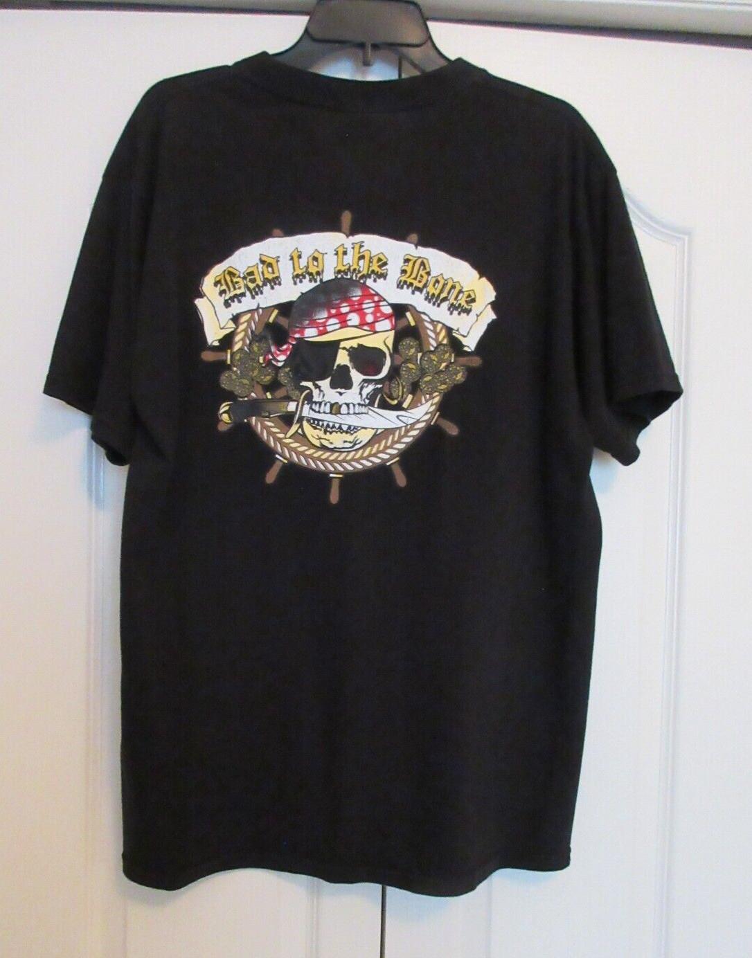 Black Bad to the Bones Nassau Bahamas Pirate Skull T-Shirt 2 Sided Graphic Large S разноцветный