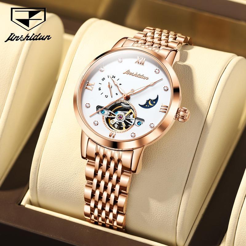 

JINSHIDUN Multi-functional Mechanical Watches, Fashionable Skeletonized Waterproof Ladies Watches