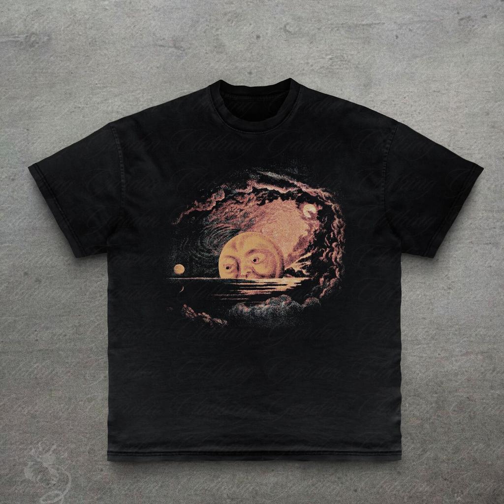 Moon Face Graphic Tee, Vintage Style Dark Art T-Shirt for Men Women, Retro 90s Graphic Tee, Creepy Cute Spooky Shirt, Astrology Shirt