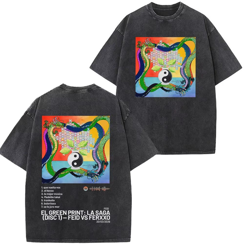 Summer Hot Sale Rapper Feid Ferxxo Tour 2026 Print Vintage Washed Tees Men Women Fashion T-shirts Hip Hop Streetwear Gothic Cotton Oversized T-shirt