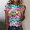 New Glitter Sparkling T-shirt Rainbow Color Printing Fashion T-shirt Short-sleeved Casual Beach Printing Top