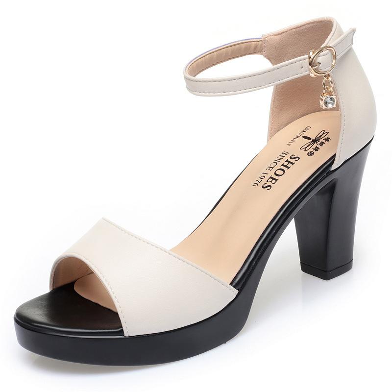 

8 см Элегантные Офисные Женские Сандалии на Толстом Блочном Высоком Каблуке Лето 2025 Все Подходящие Сандалии из Мягкой Кожи Обувь на Платформе Платье Работа 38