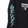 Champion Long Sleeve Crew Graphic Logo Print Men's T-Shirt, Basic, C3-Z411, Black, 100% Cotton, Neck,