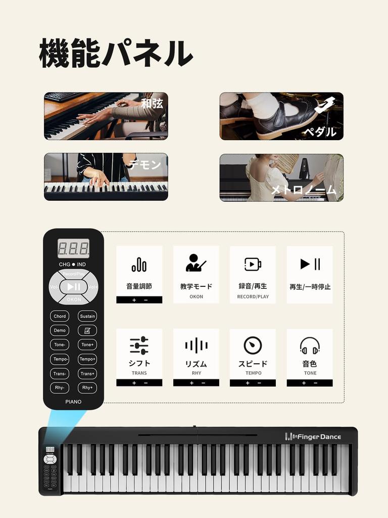 Klappbares Digital 61 Für Musik Kompatibel mit Externem Blattklavier, Tasten, Anfänger, Leichtgewicht, Übung, Niedlich, Ständer, Kopfhörer, Lautsprecher, (Schwarz,