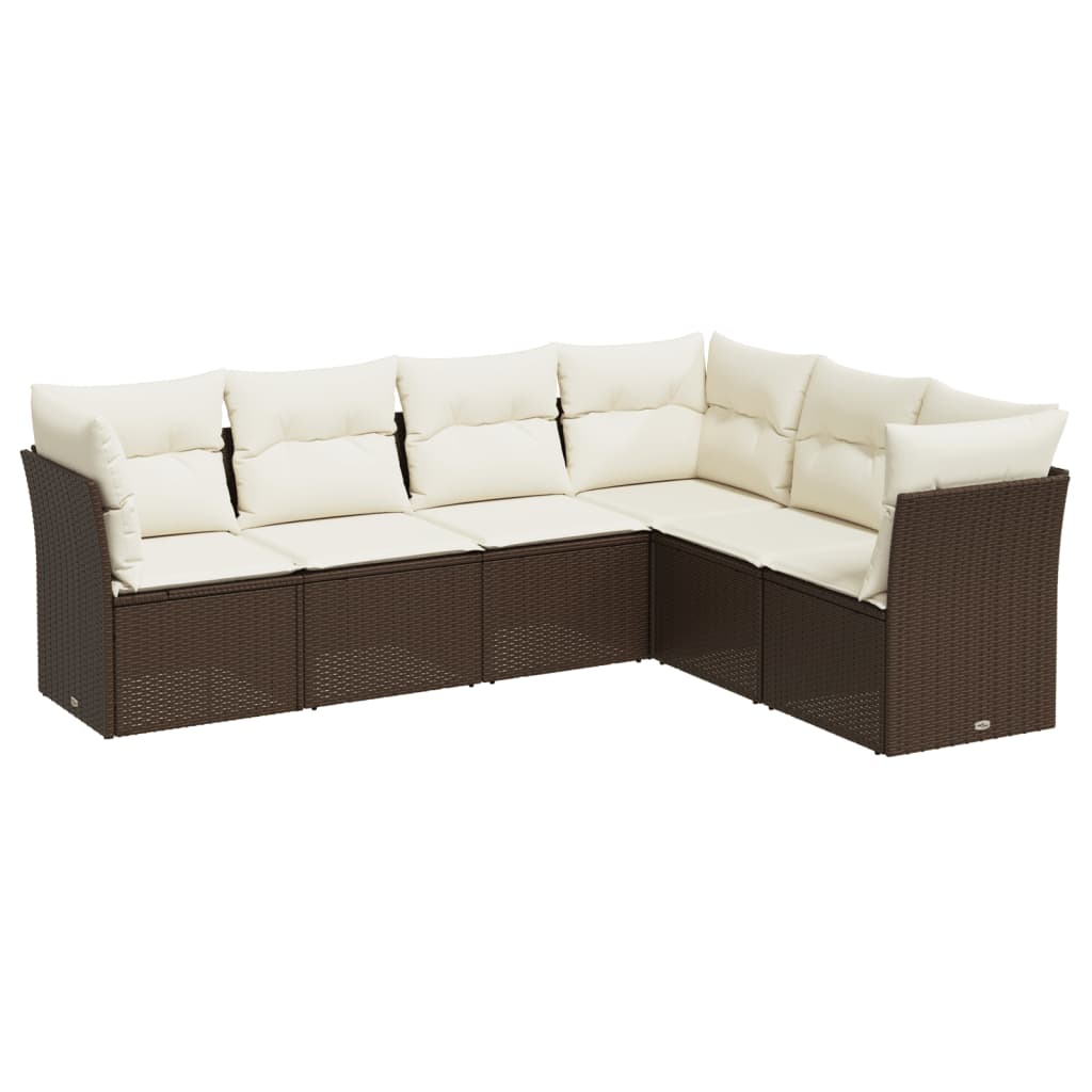 6 Piece Brown Garden Sofa Set with Cushions Poly Rattan