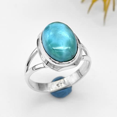 Natural Larimar Ring With Gemstone 925 Sterling Silver Ring Handmade Stone Solid Stone Jewelry for Women - 5.08 Gms