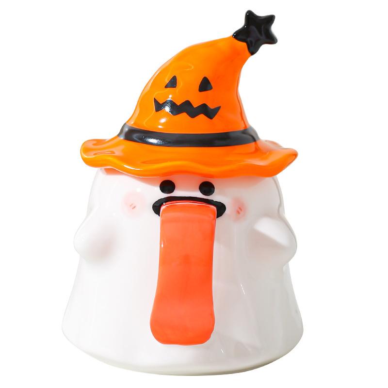 Zábavný hrnek duch s víčkem hrnek Halloweenský dárek keramický hrnek pro pár dobrý vzhled kancelářský hrnek na kávu