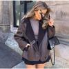 Thick Faux Leather Lambswool Jacket Women Autumn Winter Lapel Vintage Single Breasted Coats Female Pocket Warm Overcoat
