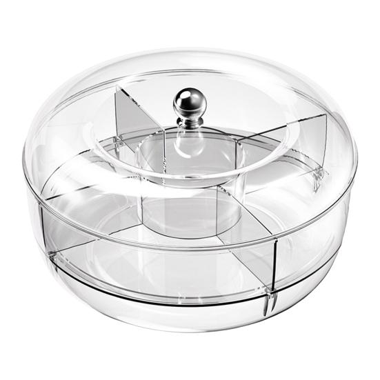 Rotating Salad Box, with Multi-Grid And Center Sauce Cup Fruit Tray, Ice Trough Cooling Base Design, Serving Bowl for Party, Gathering