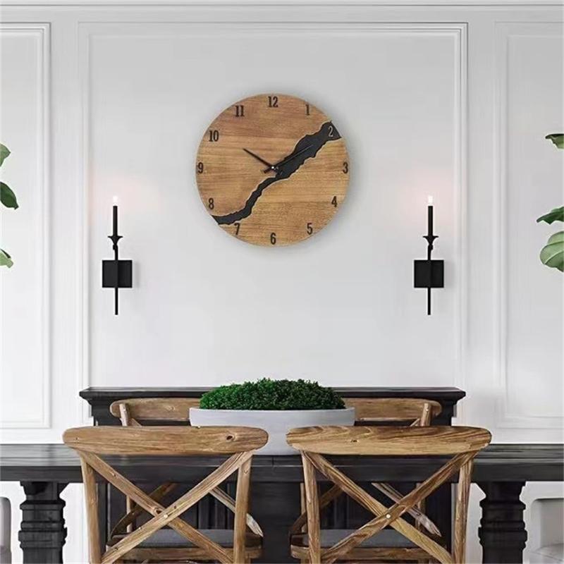 Elegant Simplistic Wood Wall Clock with Creative Crack Detail for Home Decors Battery Operated Round Hanging Clock