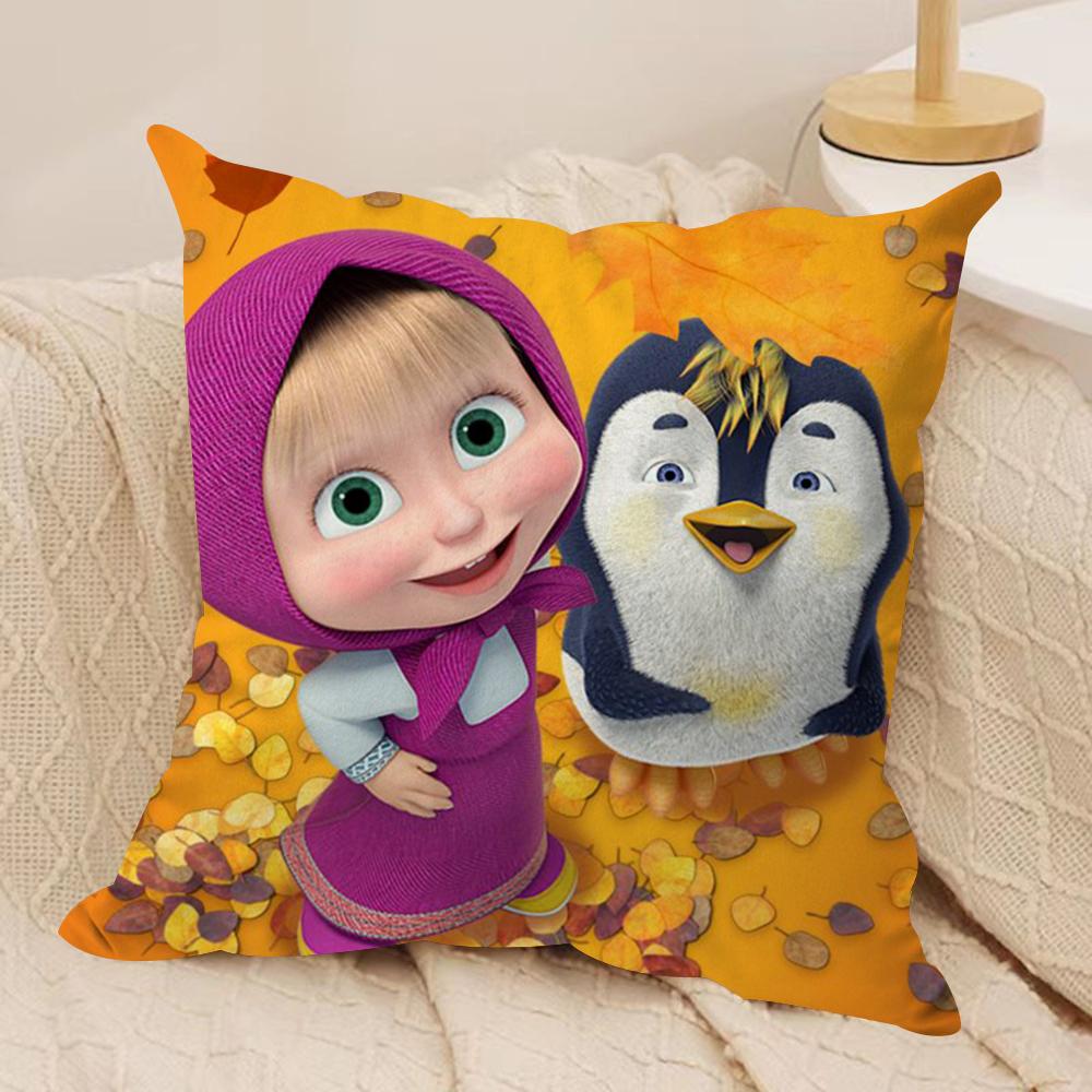 M-Masha And B-Bears Cushion Cover Silky Short Plush Double-Sided Printed Pillow Case For Sofa All Seasons Home Decor Gift