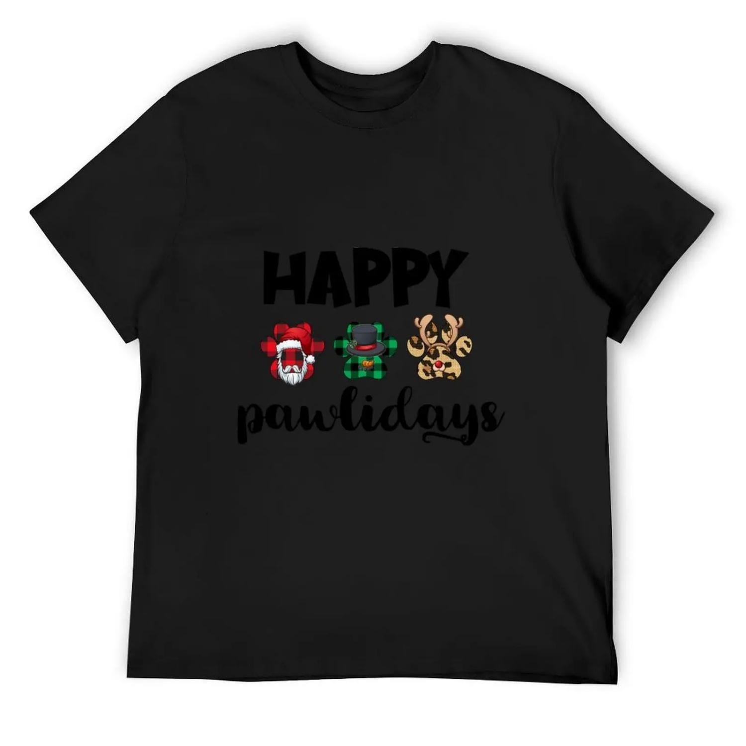 

happy pawliday , funny christmas gift mom , dog lover T-Shirt plus size tops blue archive tees men graphic t shirts XXXXXL