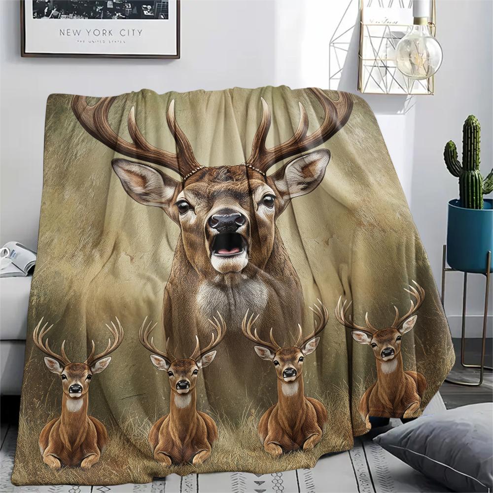 1Pc Deer Peacock Print Flannel Blanket, High Quality Comfortable for All Seasons, Home Decor, Warmth and Comfort, Perfect for Gifts