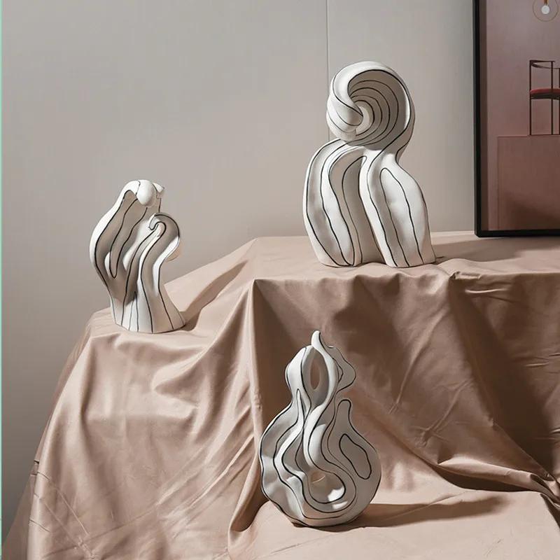 Ceramic Ornaments Abstract Hollow Curl Sculpture Modern Porcelain Artifact Decorative Figurines Room Decoration Accessories