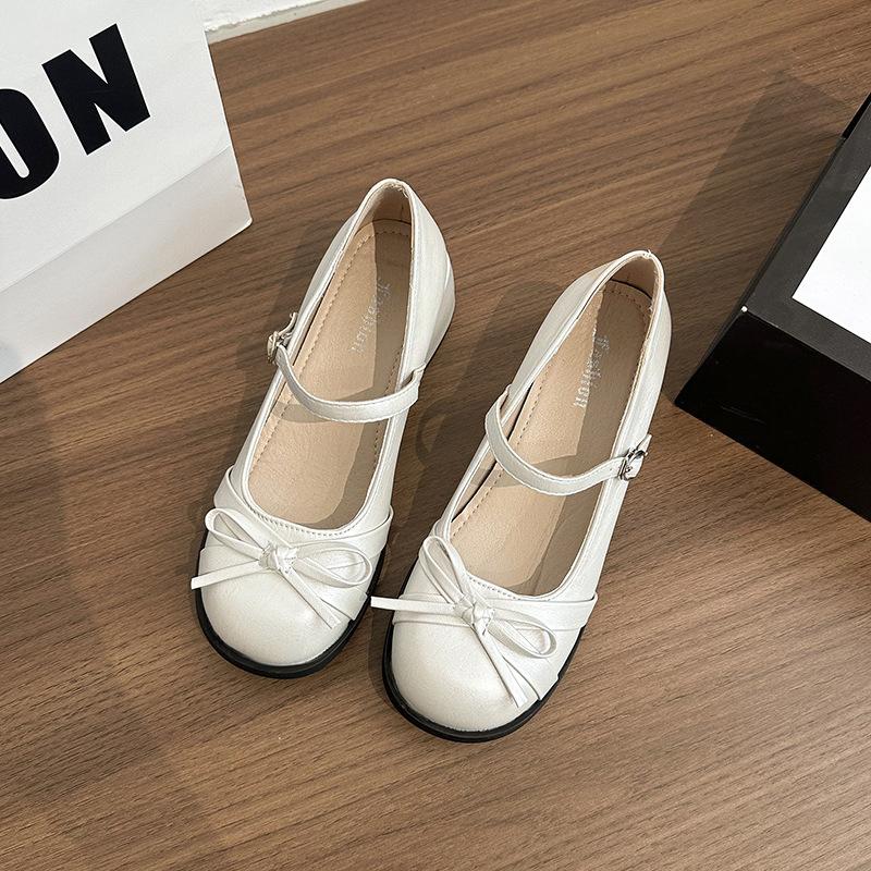 French Retro One-word Buckle Bow Mary Jane Shoes Women's 2025 Summer New Fashion Versatile Single Shoes Small Leather Shoes