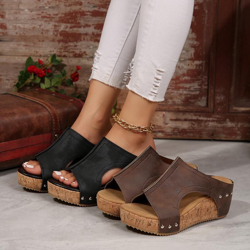 Große Größe 43wish neue Damen Keilabsatz Fischmaul Plateau Nieten Sandalen