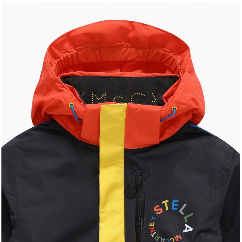 Stella Mccartney Tt2p20 Z0432 999 Color Block Round Logo Hooded Ski Kids Jacket