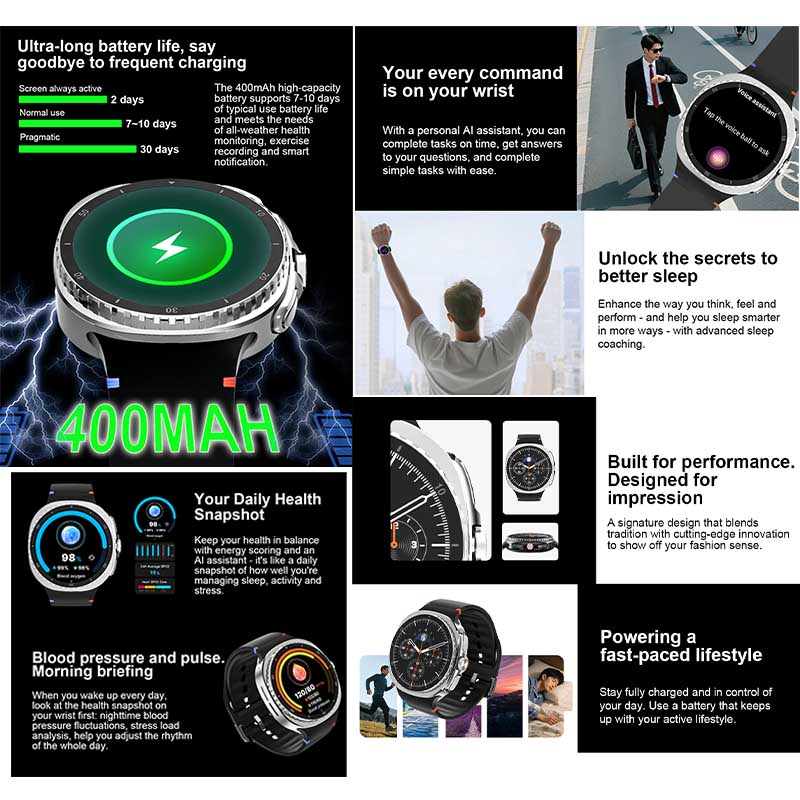 2025 New Rotating Dial Smart Watch HC8 1.43" AMOLED HD Screen 400mAh Health Testing Sports Mode Al Voice BT Call Smartwatch