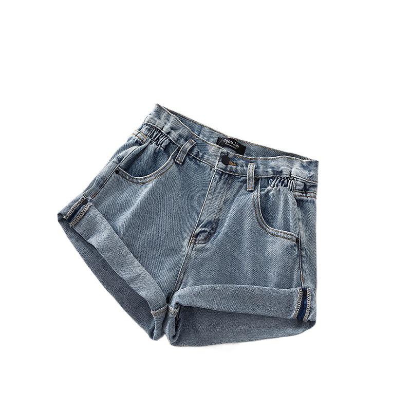 2024 Dámské džínové šortky s vysokým pasem plus size áčkového střihu - široké nohavice, ohrnuté, zeštíhlující letní trend