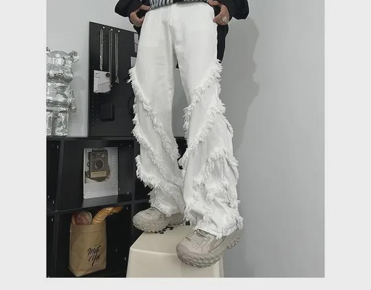 Men's Raw Edge High Street Straight Jeans – Trendy American Hip Hop Summer Design