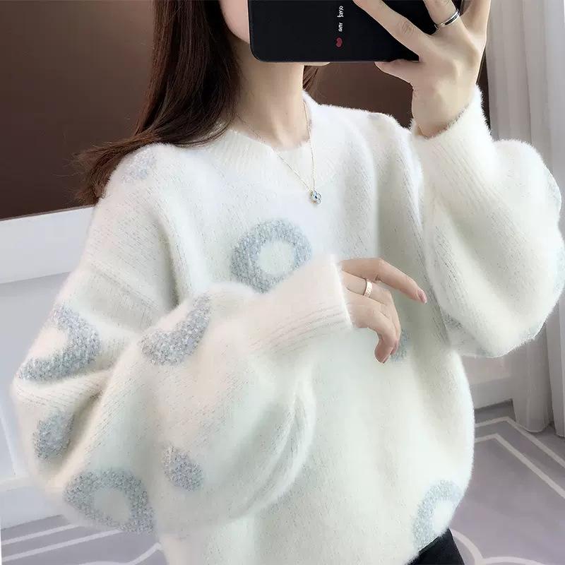 

Осенне-зимний свитер с круглым вырезом для женщин, новый корейский стиль, свободный ленивый стиль, женская одежда, модные и универсальные топы для женщин one size