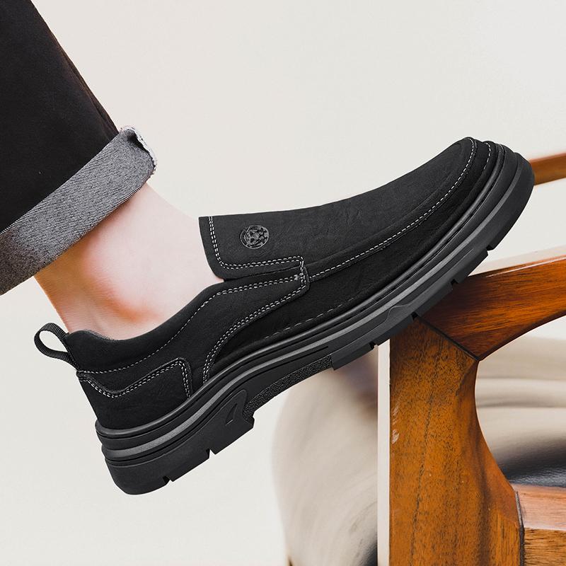 Men's Handmade Leather Shoes Slip on Casual Sneakers Low-top Walking Shoes