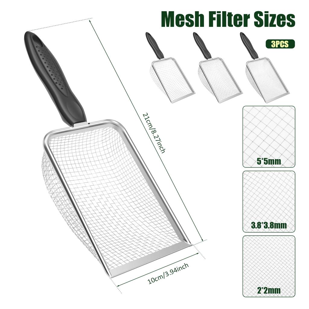 3/4Pcs Gardening Soil Sifters Stainless Steel Sand Soil Compost Sifter with Handle High Efficient Sieve Sifter Potting Scoop