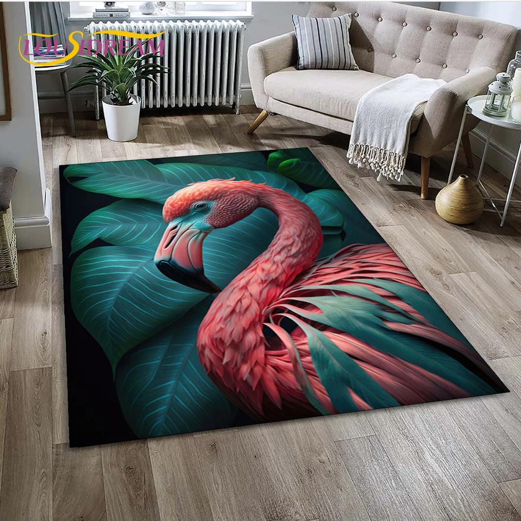 Tappeto Tappetino Decorazione per Casa Soggiorno Camera da Letto Divano Zerbino, Tappeto per Area Bambini Tappetino Antiscivolo con Uccello Flamingo Rosa Cartoon Foresta Pluviale