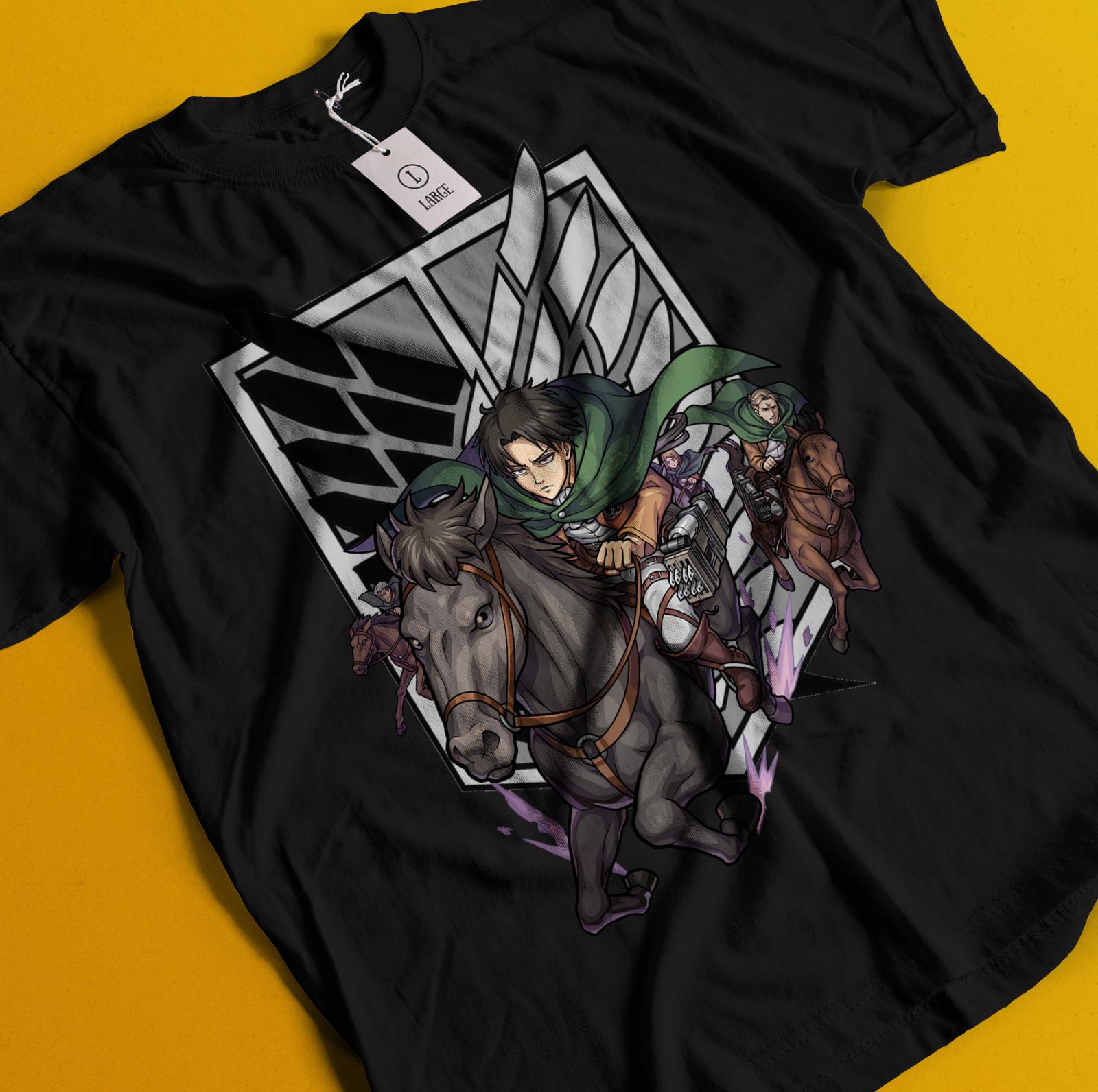 

Attack On Titan Shirt Eren Mikasa Tshirt Levi T-Shirt Mens Womens Tees Top AOT Erwin Hange Armin Tee L