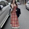 Sukienka bez rękawów w czerwoną kratę damska Midi Harajuku Hotsweet letnia koronkowa sukienka Spaghetti dla pań sukienka retro z wysokim stanem