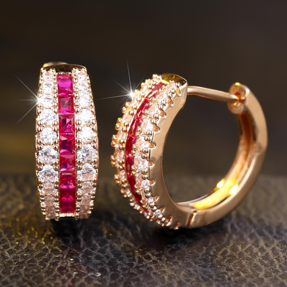 Elegant Red Color Stone Earrings for Women Full Zircon Gold Jewelry Party Gift