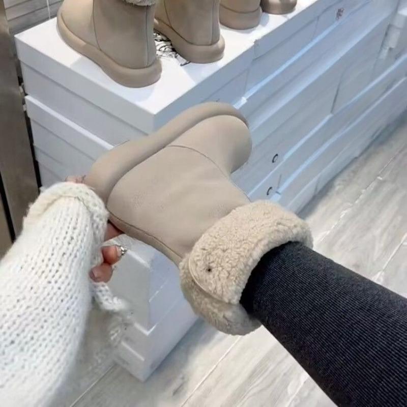 New Style Vintage Versatile Thick Mid-calf Boots, Cotton Shoes with Fleece Lining, Snow Boots for Women