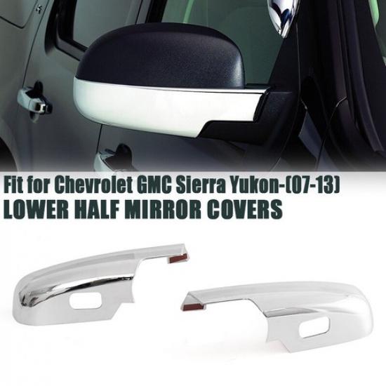 2x FOR 2007-2013 CHEVROLET GMC SIERRA YUKON CHROME LOWER HALF MIRROR COVERS CAP