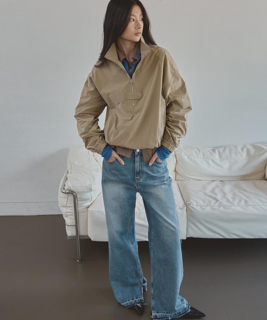 SIGREAT Suede Touch Half-Zip Anorak_Beige
