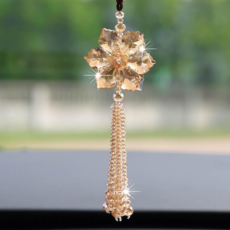 High-End Crystal Car Rearview Mirror Pendant - Stylish Women's Ornament