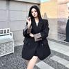 Spring and Autumn Women Long Sleeve Blazer Coat Niche Leopard Patchwork Loose Temperament Padded Shoulder Casual Suit Outerwear