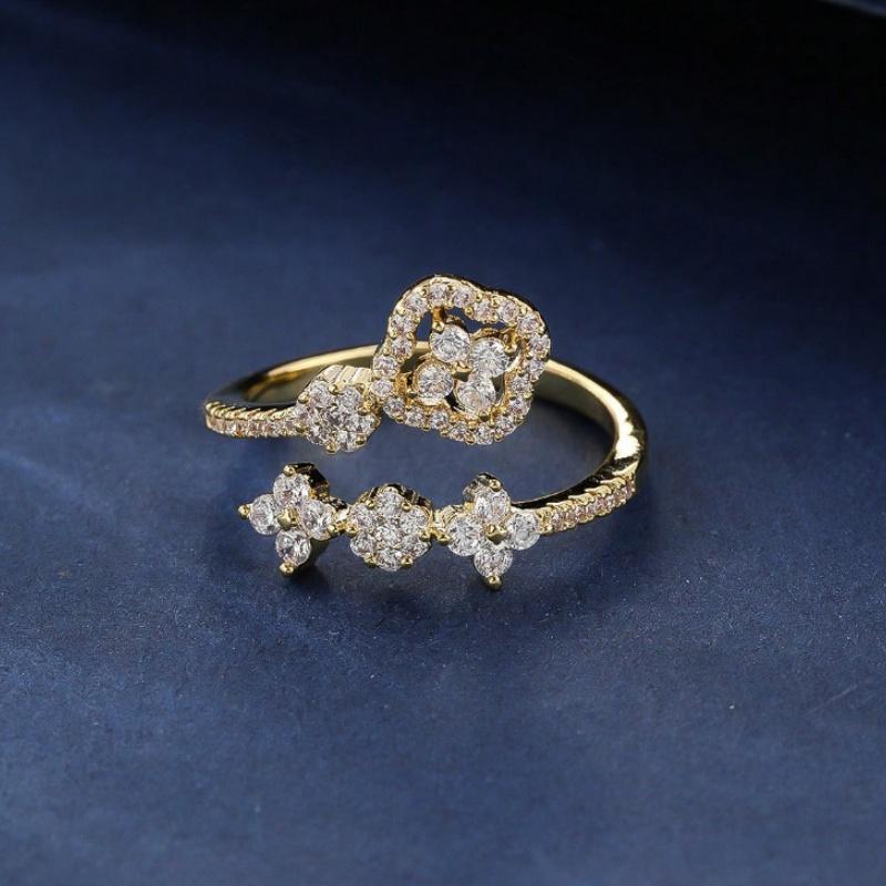 Elegant Four Leaf Flower Zirconia Inlaid Ring for Women New Fashion Single Rings Wedding Jewelry Daily Wear
