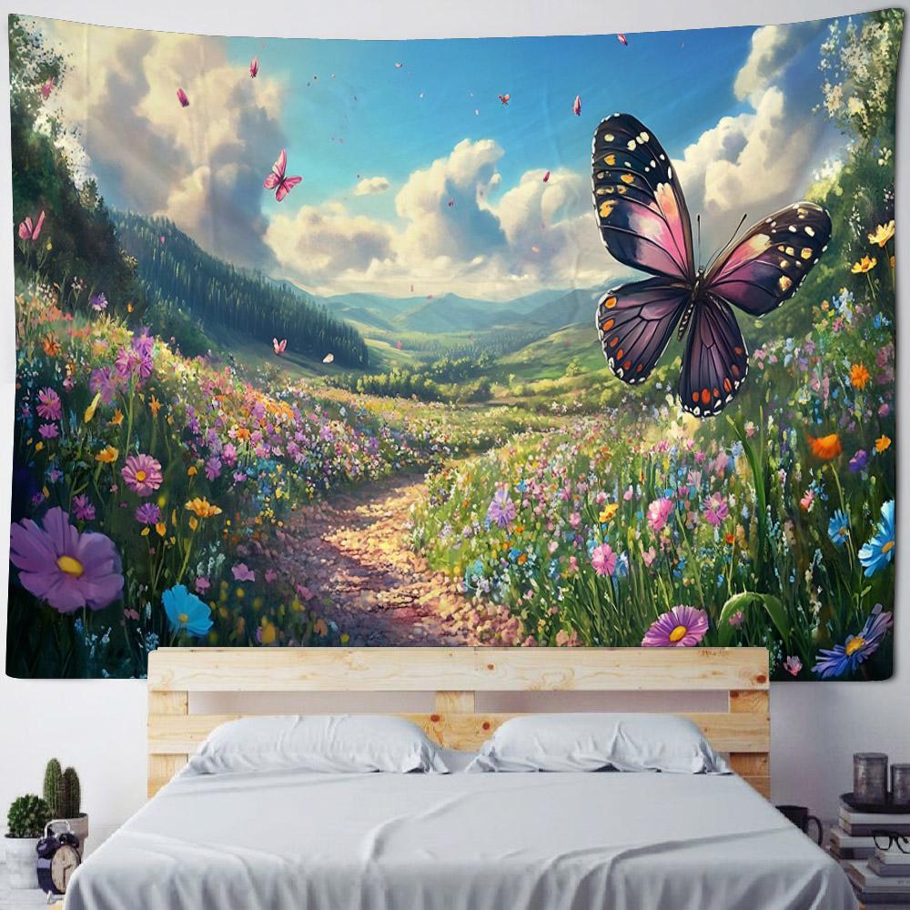 Flower Butterfly Printing Tapestry Dreamy Landscape Wall Hanging Cloth Mandala Hippie Home Decoration Bed Sheet Tablecloth