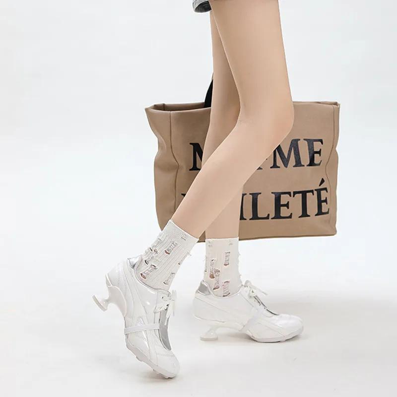 Ins styl Módní Vícebarevný Patchwork Měkká Kůže Dámské Vysoké podpatky Tenisky Podzim Zima Ležérní Šněrovací Novinka Sportovní Obuv