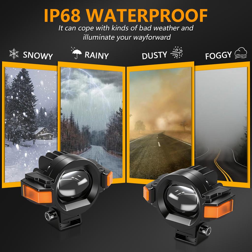 M15 2Pcs Motorcycle Auxiliary Lamp IP68 Waterproof High Brightness Aluminum Alloy DRL LED Spotlight