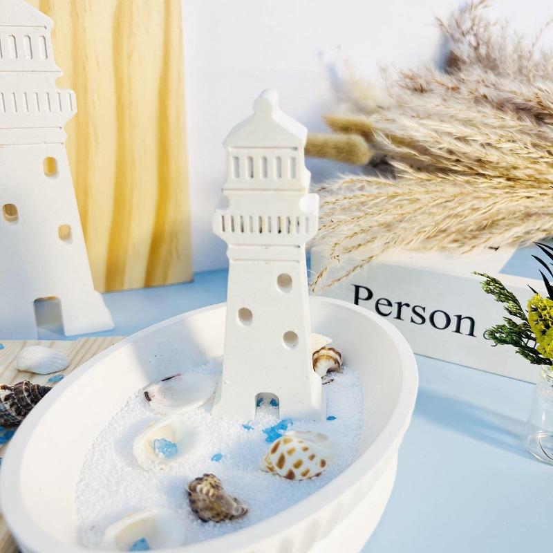 Lighthouse Aromatherapy Plaster Clay Mold Lighthouse House Shape Candle Soap Silicone Mold Seaside House Ornaments Casting Mould