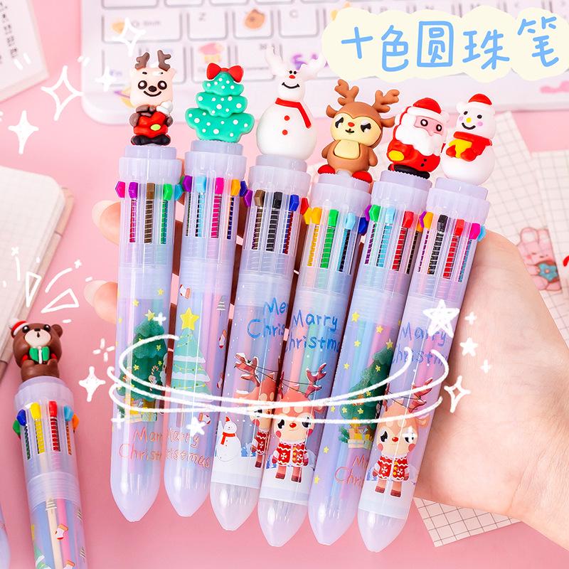 Cartoon Christmas 10-Color Click-Action Ballpoint Pen – Cute Student Stationery Gift.